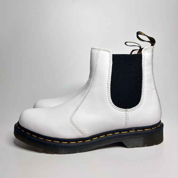 Dr. Martens 2976 Yellow Stitch Smooth Leather Chelsea Boots in White - Picture 1 of 10